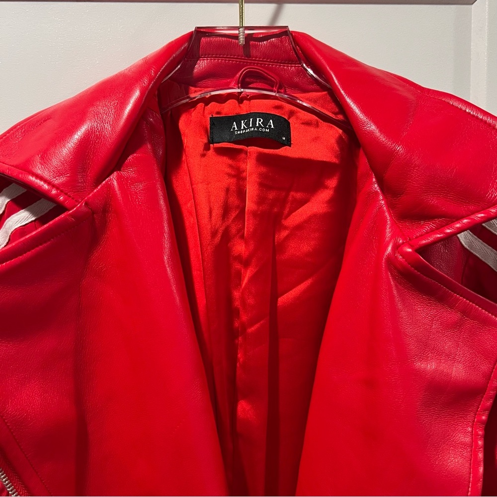 AKIRA Vibrant Red Coat with White Accents - Picture 5 of 7